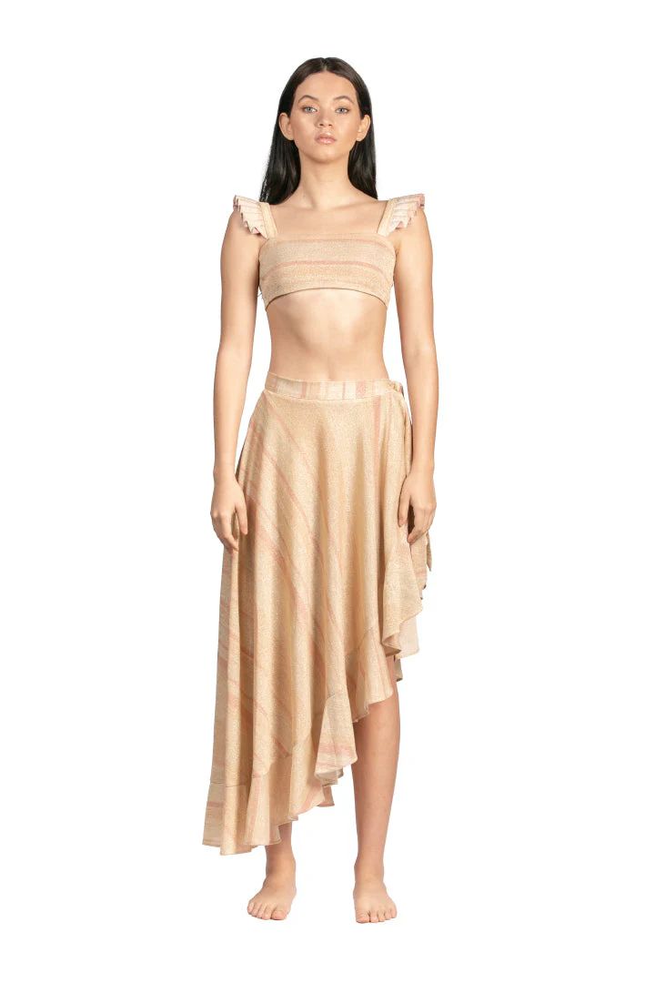 Saladita Metallic Pink & Gold Ruffle Skirt by Sanlier | Support HerStory
