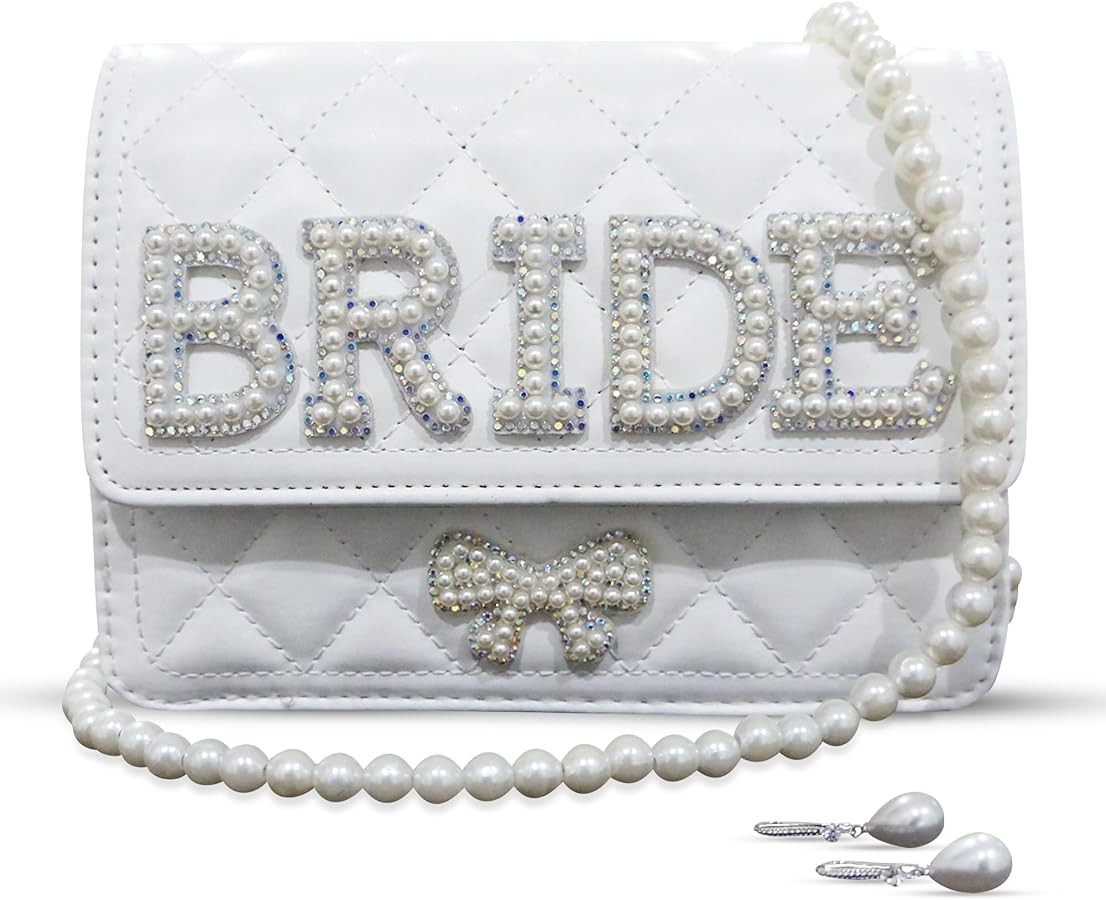 Bride Purse with Pearls and Rhinestones with FREE Earrings, Bridal Shower Purse, Bachelorette Par... | Amazon (US)