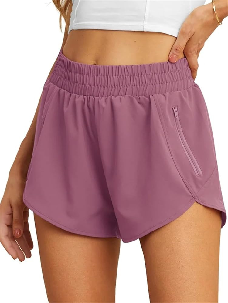 PrinStory Women's Running Shorts Summer High Waisted Quick Dry Athletic Work Out Gym Zipper Pocke... | Amazon (US)