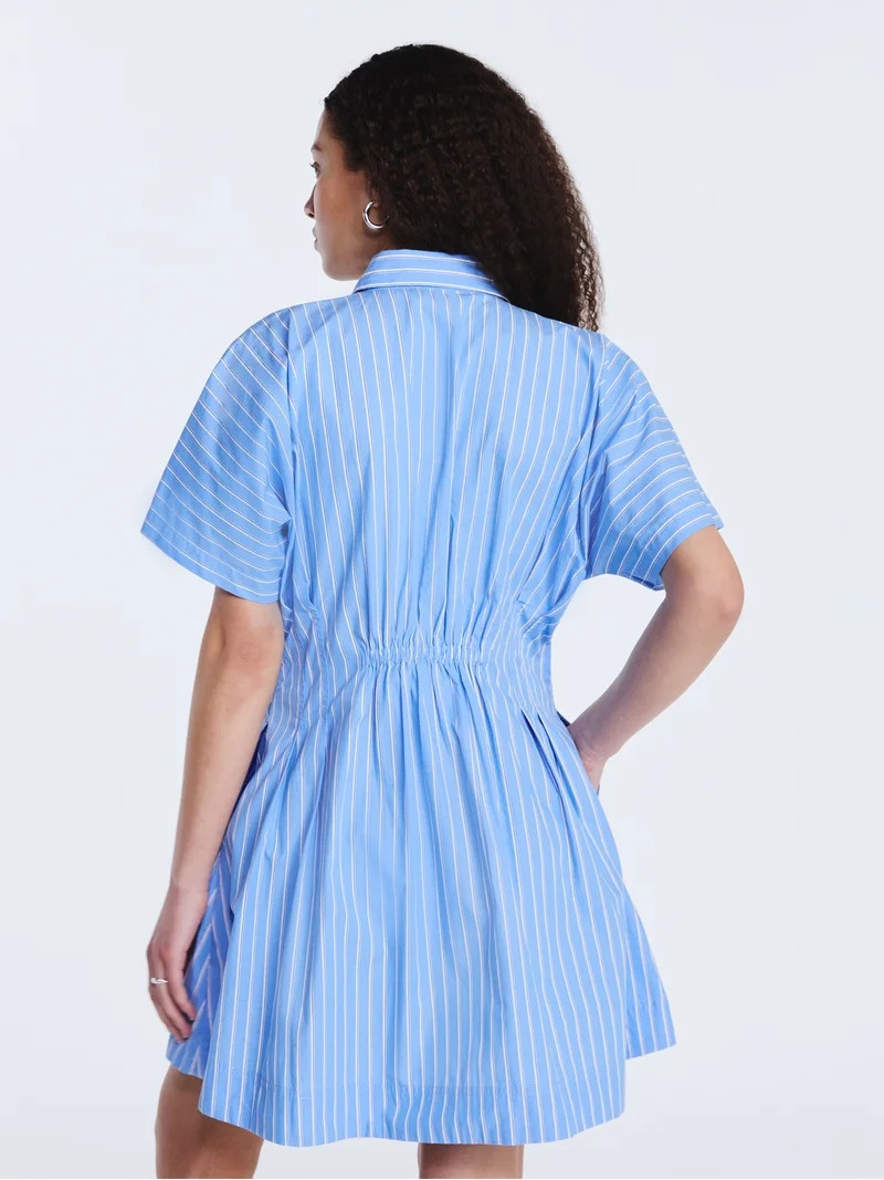 Free Assembly Women's Cotton Corset Mini Shirtdress with Short Sleeves, Sizes XS-XXL | Walmart (US)
