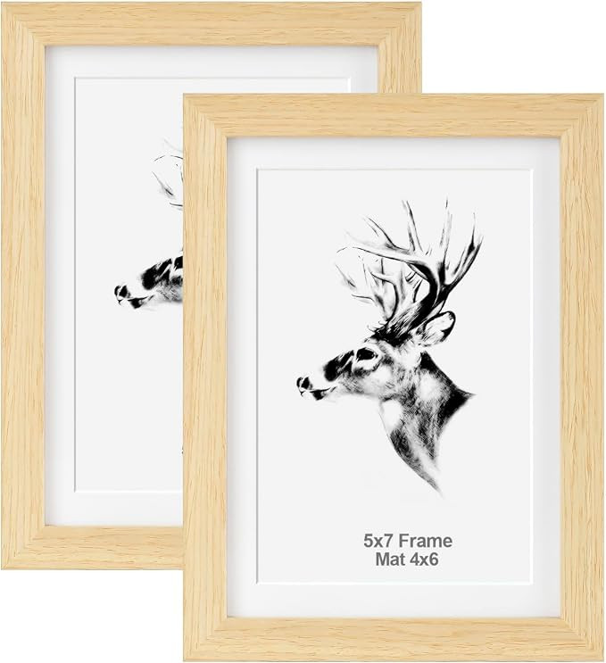 Yaetm 5x7 Oak Picture Frame with Mat for 4x6 Set of 2, Natural Solid Wood Photo Frames 5x7 with T... | Amazon (US)
