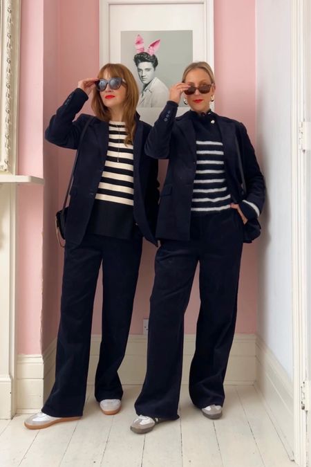 Navy cord suits by Monsoon and stripe jumpers with Adidas Sambas 

#LTKshoecrush #LTKfindsunder50 #LTKfindsunder100