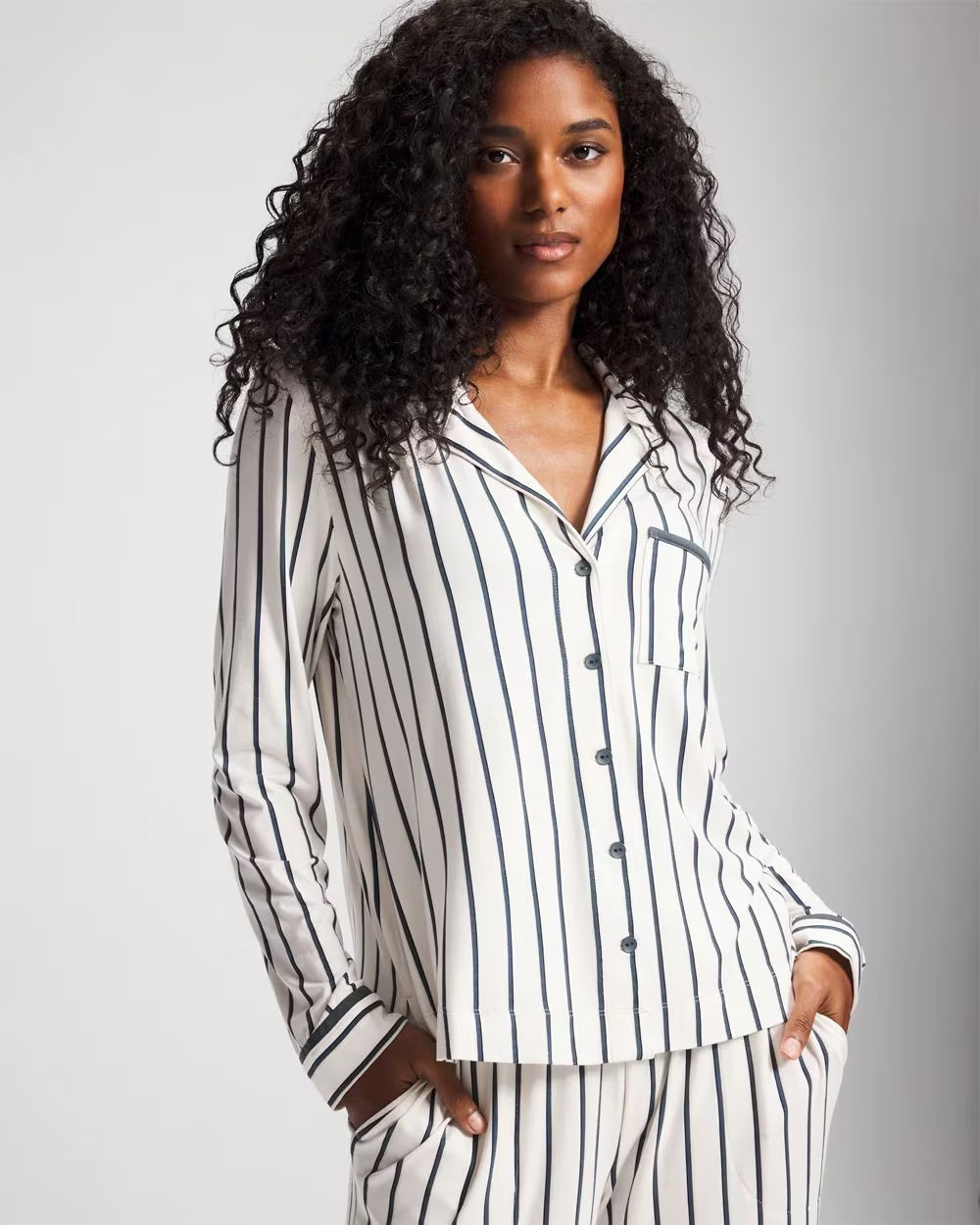 Long-Sleeve Notch Collar Pajama Top | Soma | SOMA