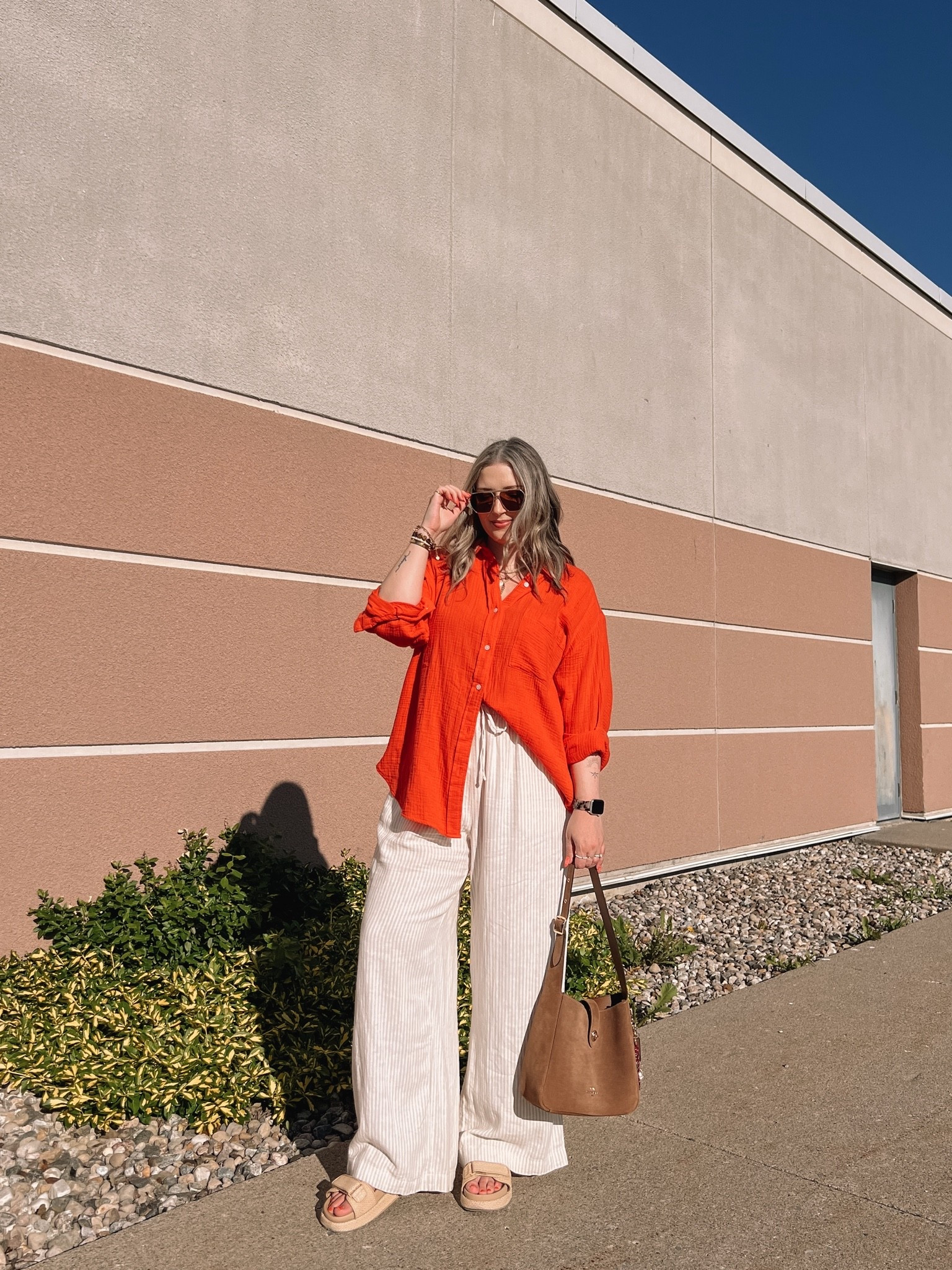 Comfy casual summer outfit! Wearing my usual L in the button up shirt, love this bright red orange! Linked this year’s version of my Old Navy linen pants (have them in brown, I wear L tall), also linked similar options! Linked similar sandals too

#LTKsummer #LTKsale #LTKmidsize