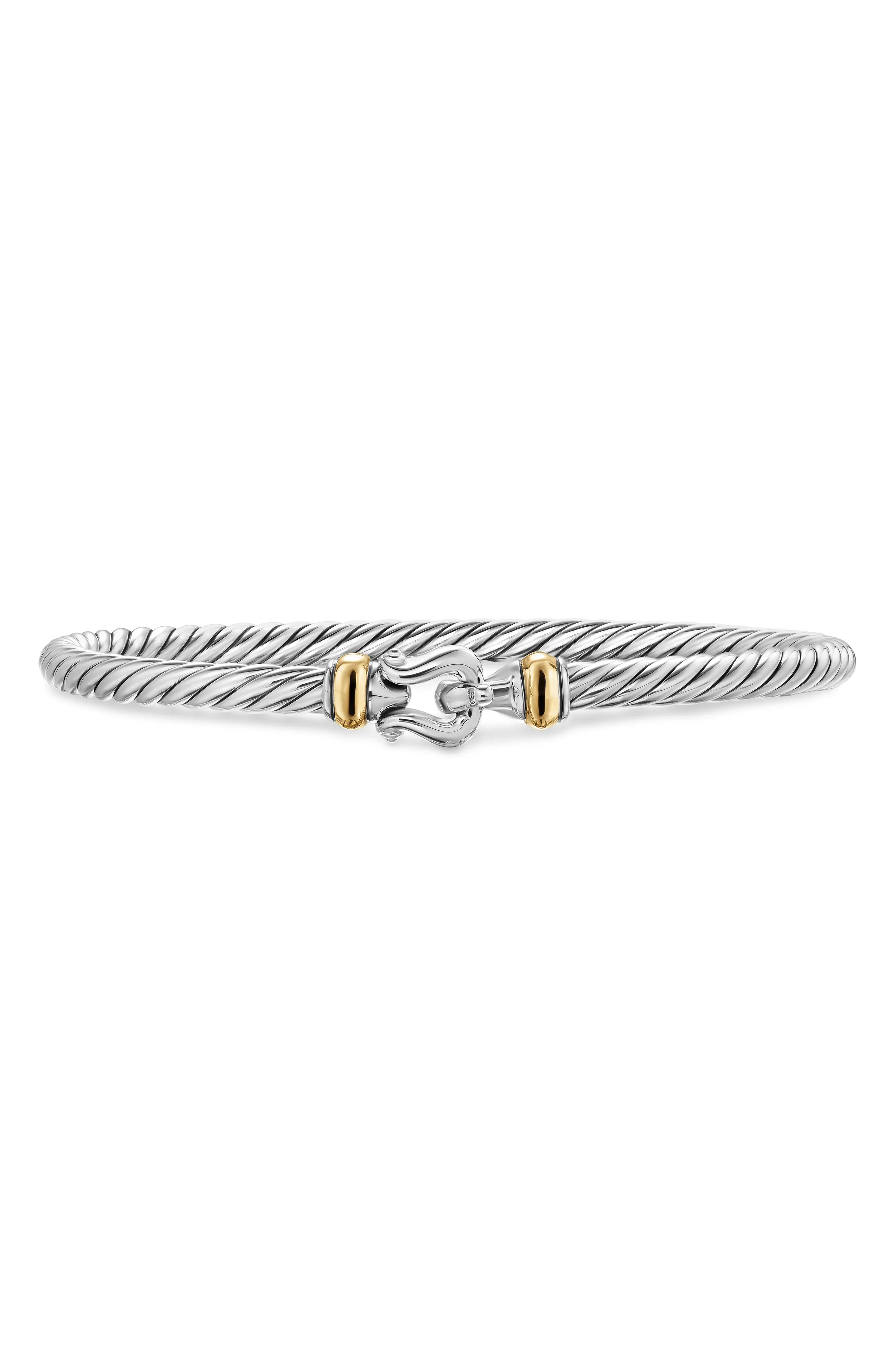 David Yurman Cable Flex Buckle Bracelet in Sterling Silver with 14K Yellow Gold at Nordstrom, Size Medium | Nordstrom