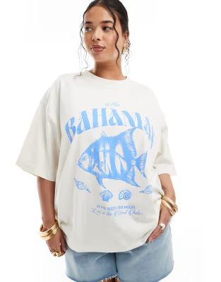 ASOS DESIGN Curve boyfriend fit t-shirt with bahamas sea graphic in cream | ASOS (Global)