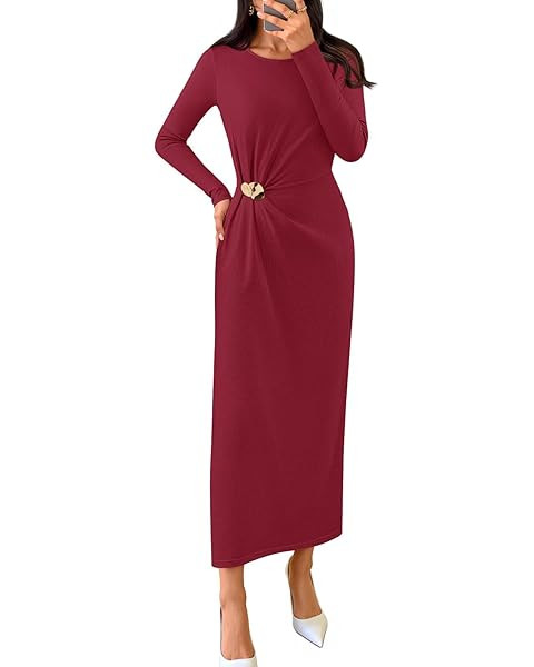 ZESICA Women's 2025 Fall Long Sleeve Bodycon Dress Mock Neck Wedding Guest Cocktail Party Long Mi... | Amazon (US)