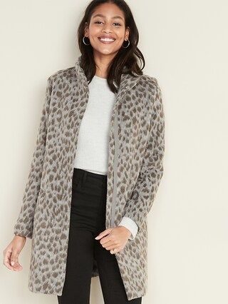 Oversized Soft-Brushed Leopard-Print Coat for Women | Old Navy (US)