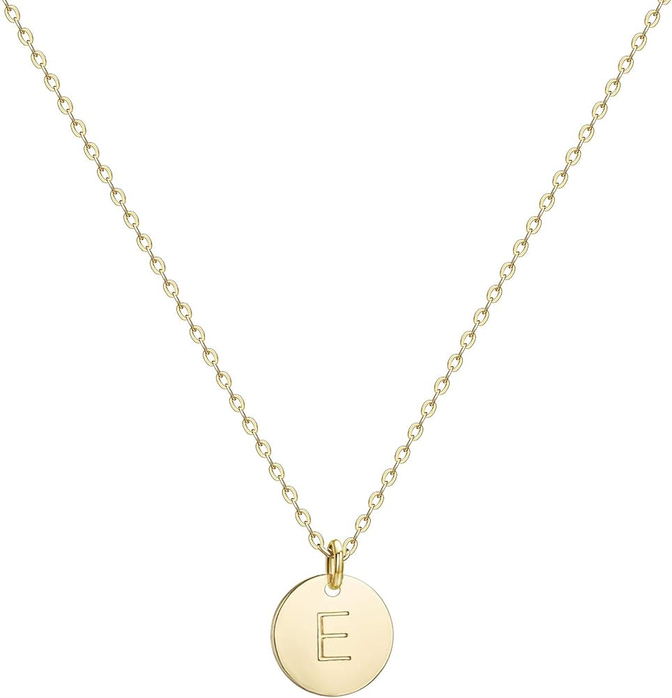 Valloey Rover Initial Necklaces for Women 14K Gold Plated Dainty Letter Necklce Round Coin Disc Pend | Amazon (US)