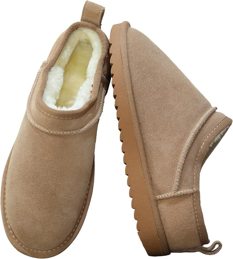 Womens Micro Boot Mini Low-top Boot Fashion Slippers Slip on For Fleece Lined Suede Comfy Short A... | Amazon (US)