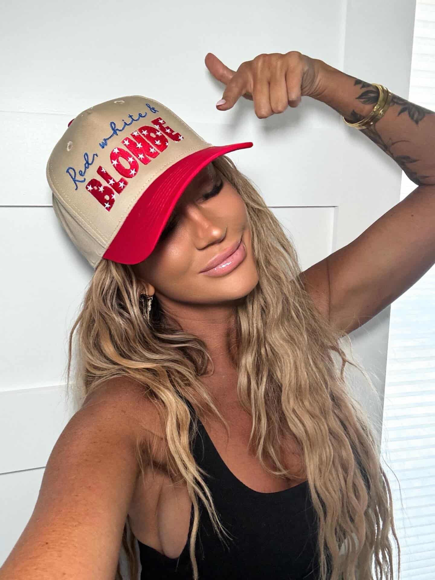 Red White & Blonde Trucker Hat | Willow Boutique