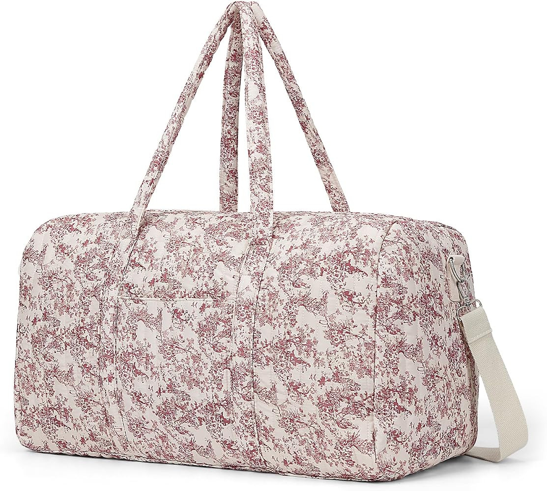 Quilted Duffle Bag for Women Floral Duffel Bags for Travel Cute Weekender Bags Baby Hospital Bag | Amazon (US)