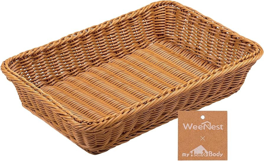 myHomeBody Rectangle Wicker Storage Basket, Home Decor Woven Basket as Serving Tray, Wicker Baske... | Amazon (US)