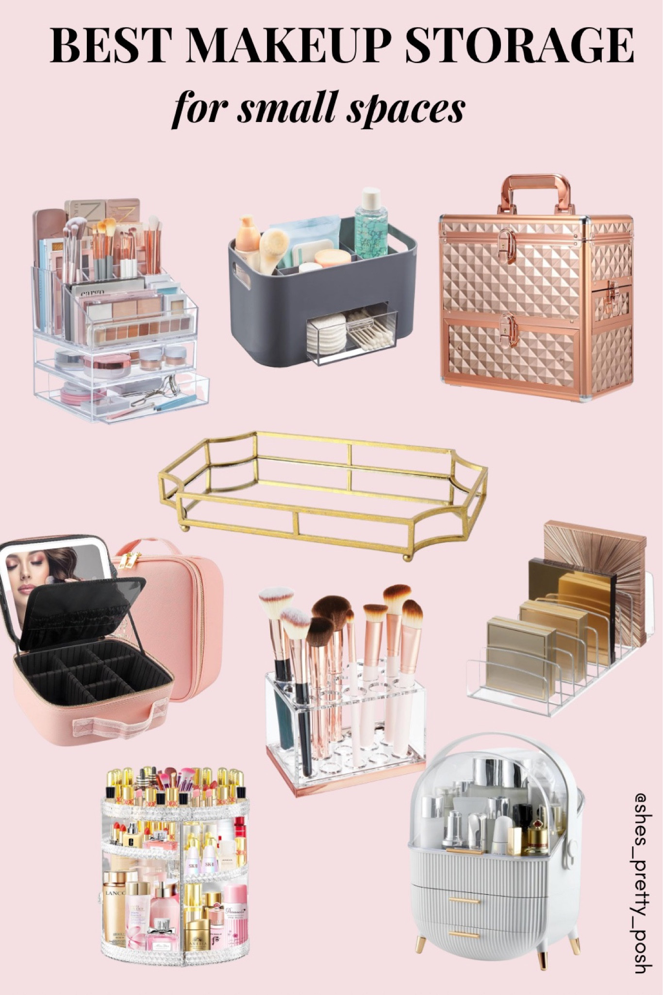 Here is a list of 10 makeup storage ideas for small spaces #beauty #makeup #makeuporganizer #makeupstorage