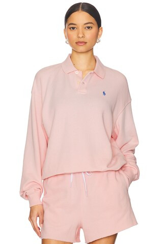 Polo Ralph Lauren Island Fleece Long Sleeve Polo Sweatshirt in Pink Sand from Revolve.com | Revolve Clothing (Global)