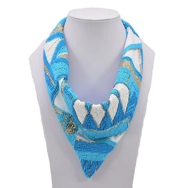 Hand Beaded Bandana Scarf - Blue | Christina Greene 