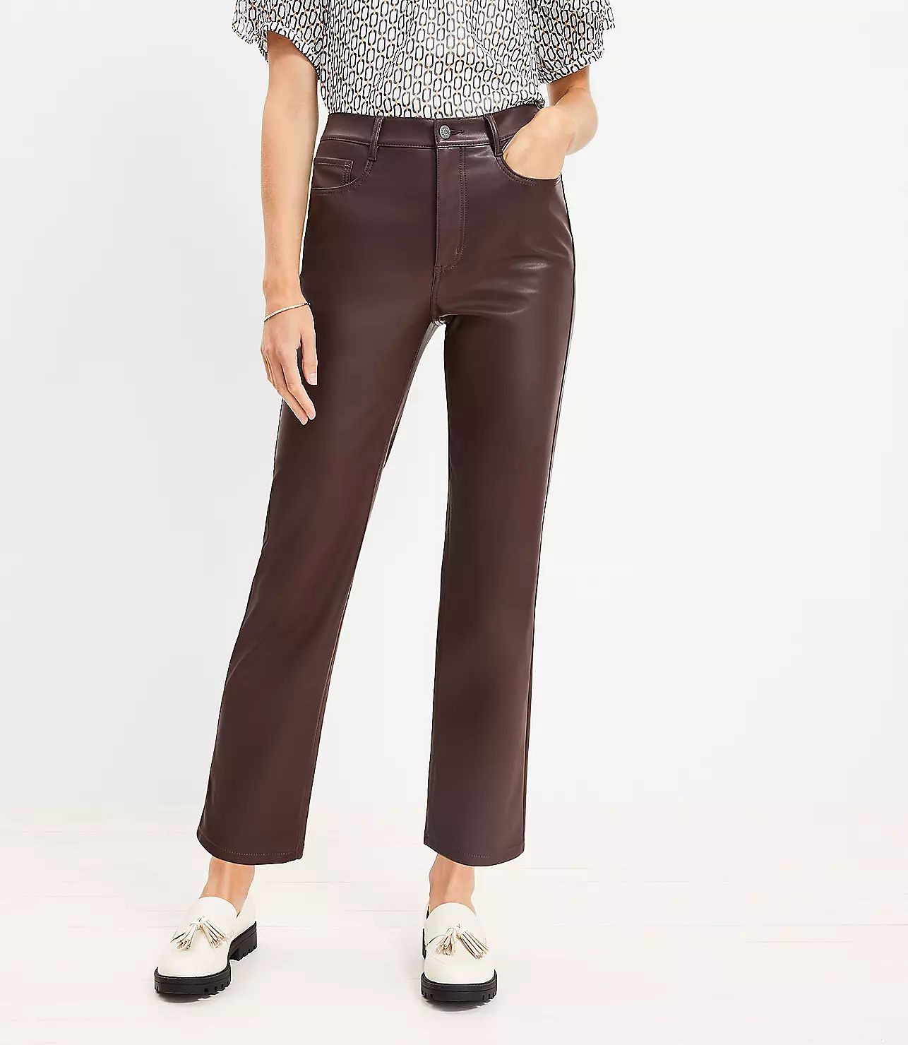 Five Pocket Straight Pants in Faux Leather | LOFT