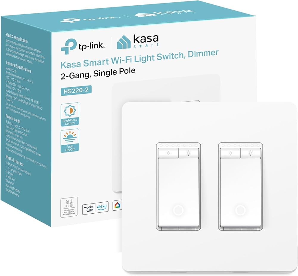 Kasa Smart Dimmer Switch 2-Gang HS220-2, Single Pole, Needs Neutral Wire, 2.4GHz Wi-Fi Light Swit... | Amazon (US)