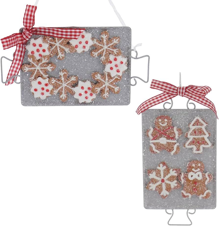 Gingerbread On Metal Tray Ornaments, 2 Assorted | Amazon (US)