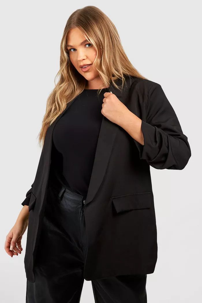 Plus Ruched Sleeve Lapel Detail Blazer | Boohoo.com (UK & IE)