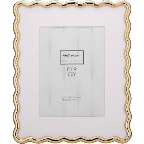 GorYeeFine 8x10'' Heavy-Duty Zinc Alloy Gold Photo Frames with Acid Free Mat for 5x7'',Wave Design Gold Picture Frame 8x10'' with Black Velvet Backing,for Desktop and Wall Hanging | Amazon (US)
