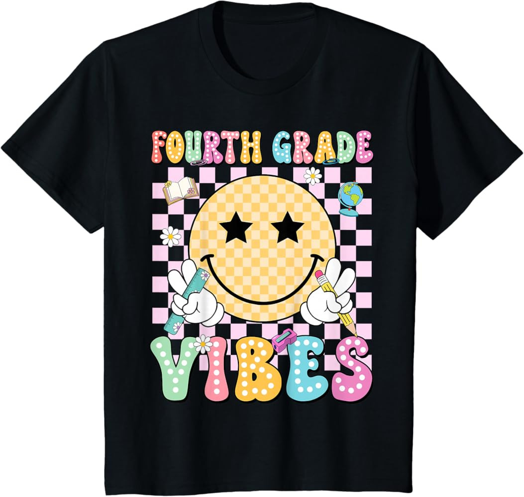 Fourth Grade Vibes Smile Face Teacher Kid Back to School T-Shirt | Amazon (US)