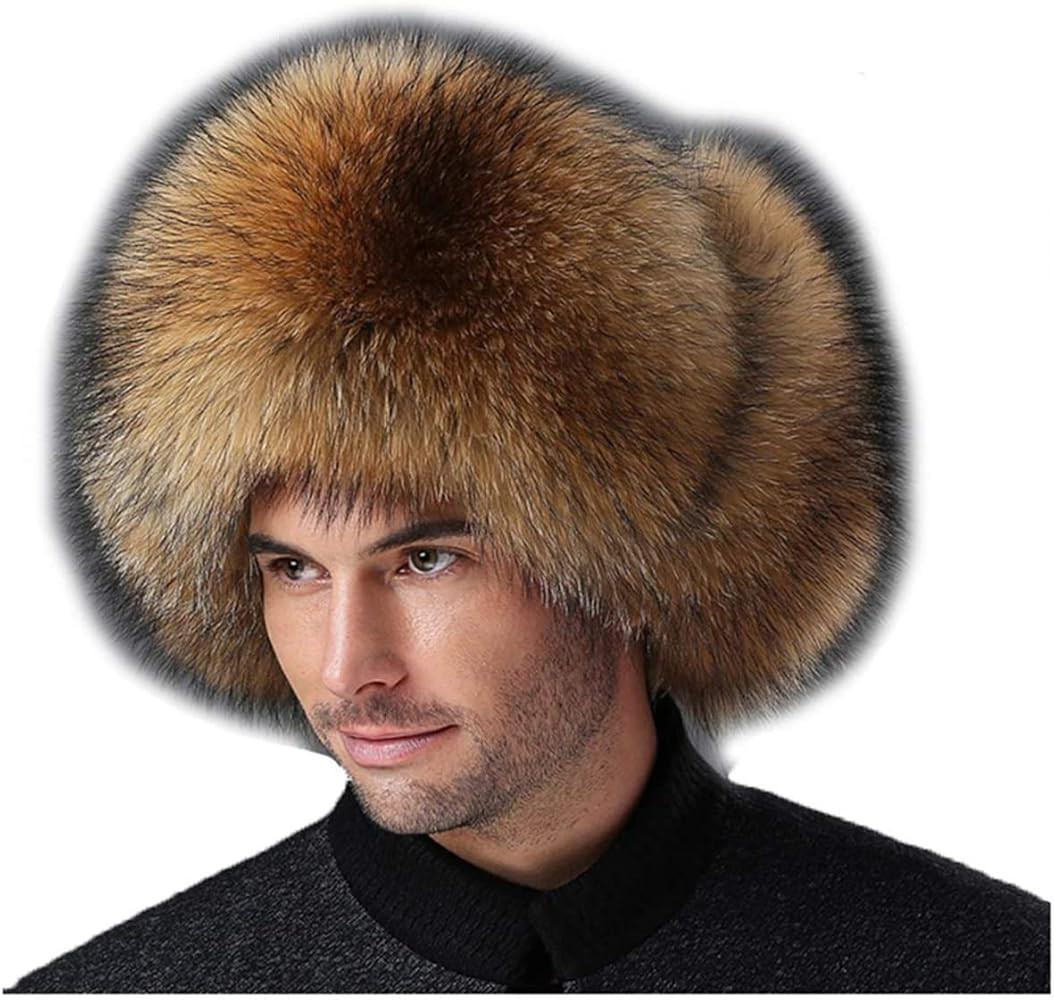 Mens Winter Sheepskin Shell Fluffy Real Hair Trapper Hat Russian Ushanka Hats | Amazon (US)