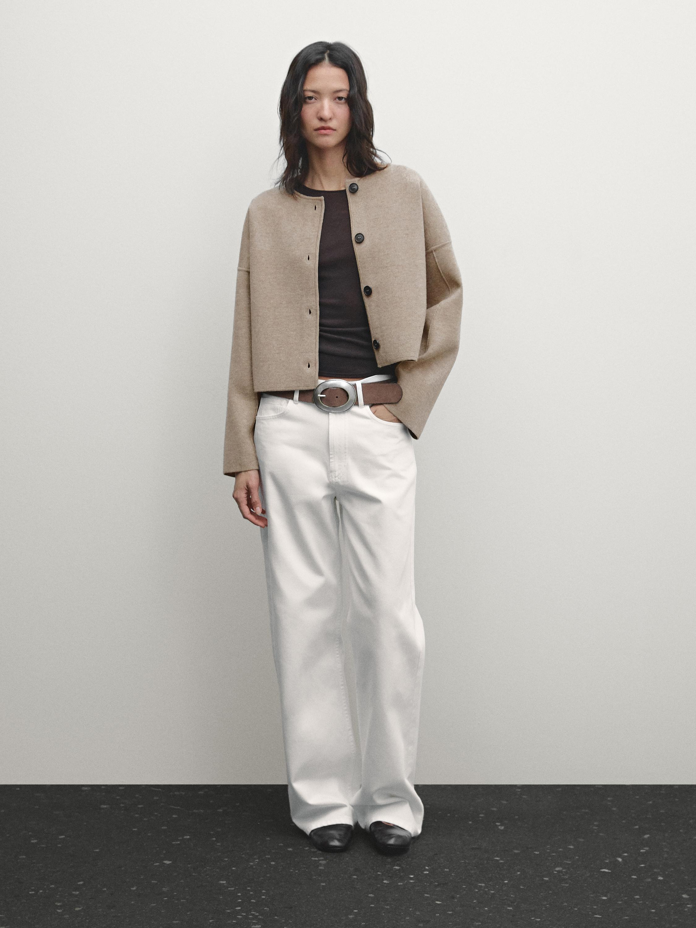 Cropped knit jacket with buttons | Massimo Dutti US