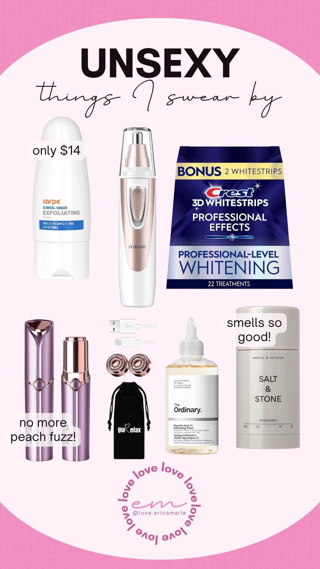 Some of absolute favorite Amazon finds are not at all sexy, but make me feel confident. Smooth, peach fuzz (and nose hair) free and smelling good are all important to me. These Crest white strips make my teeth look freshly whitened and so clean feeling! 
Unsexy finds, mom must haves 

#LTKMidsize #LTKselfcare #LTKOver40