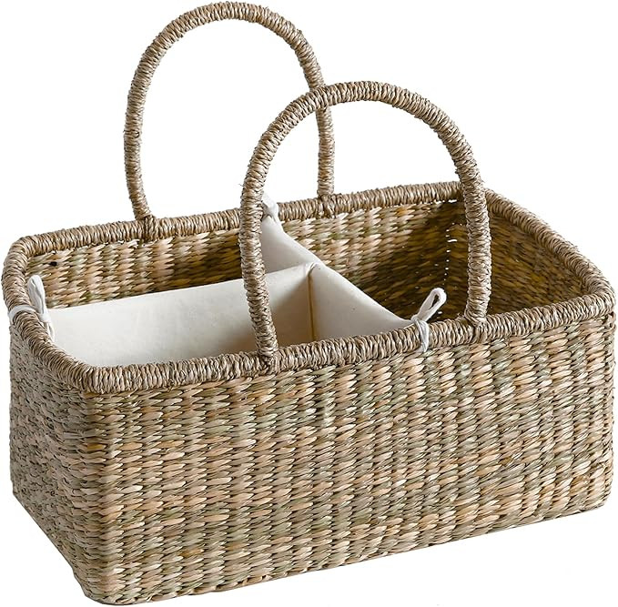 Premium Wicker Baby Diaper Caddy Organizer, Woven Seagrass Basket with Handles, Diaper Basket wit... | Amazon (US)