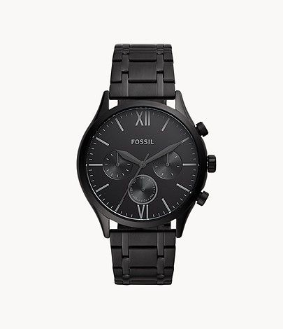 Fenmore Midsize Multifunction Black Stainless Steel Watch | Fossil (US)