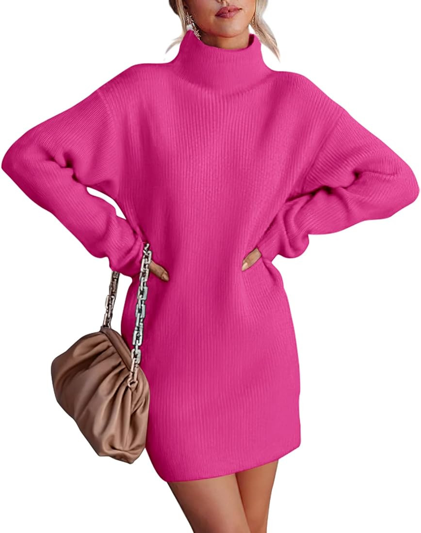 BTFBM Women's Long Sleeve Turtleneck Sweaters Soft Ribbed Knit Oversized 2023 Fall Winter Long Pu... | Amazon (US)