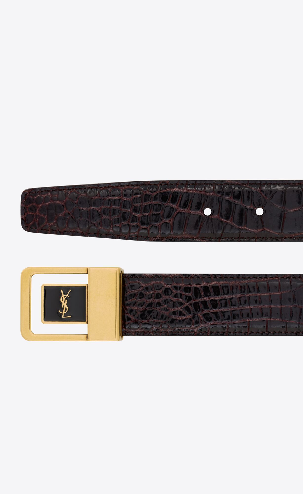 belt with square buckle decorated with the CASSANDRE. | Saint Laurent Inc. (Global)