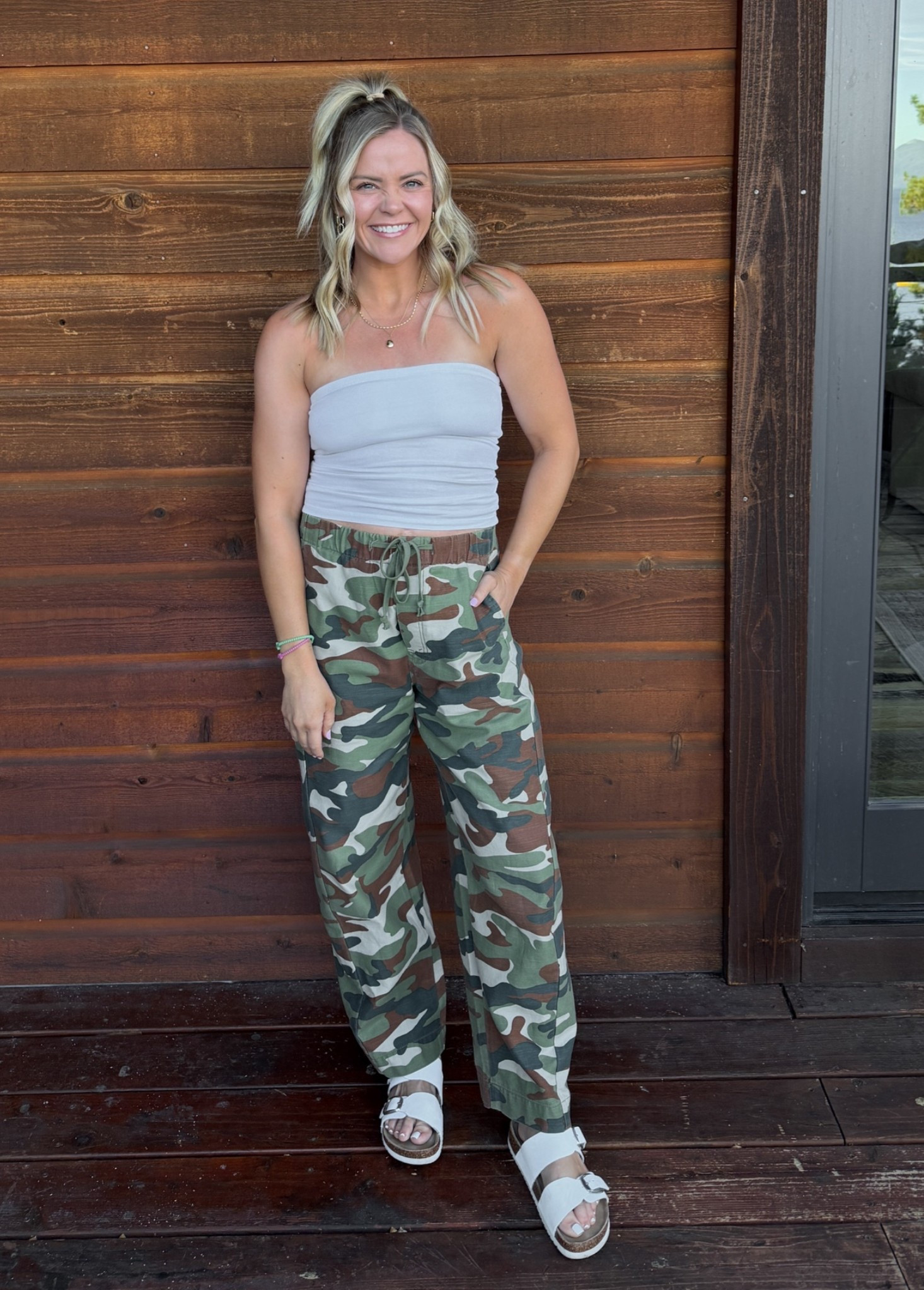 Aerie tube top 
Mother camo pants - borrowed from my friend who found them on sale at Nordstrom rack! Still pricy but so cute and will get worn all the time. Run big- these are 25s, normally a 26/27

Amazon sandals that feel just like Birkenstocks

#LTKootd #LTKTravel #LTKSeasonal