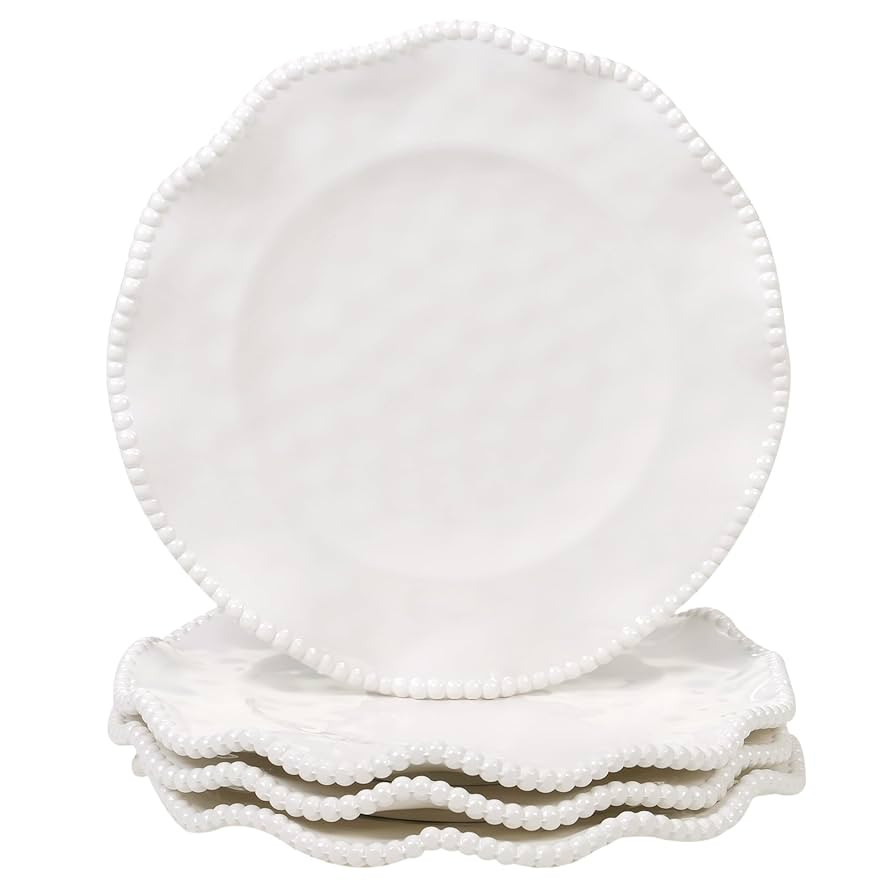 Perlette Cream Melamine Dinner Plates – Set of 4, 11" Elegant Beaded Design, Unbreakable & Heav... | Amazon (US)