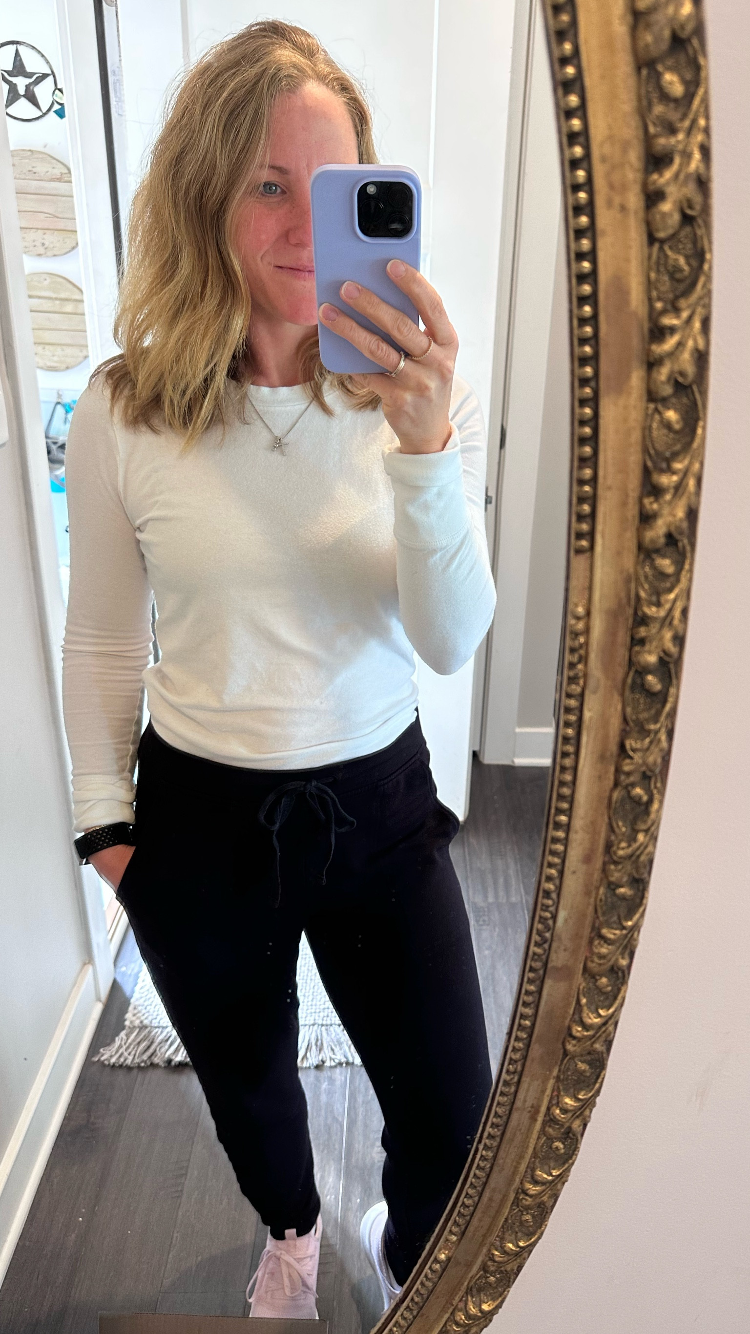 Teacher workday outfit! Loving tucked in shirts, elevates the outfit! Lou and Grey joggers run large, wearing a small but could totally do the XS. They’re very very stretchy. So comfy! Very on sale too! 

#LTKover40 #LTKworkwear #LTKsalealert