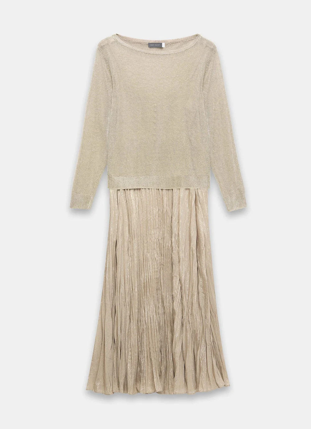 Gold Metallic Knit Layered Jumper Dress | Mint Velvet
