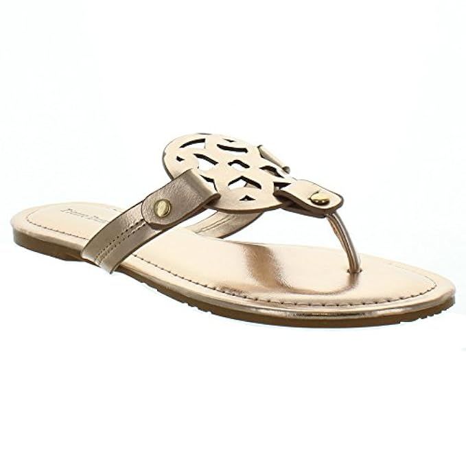 Pierre Dumas Limit-11 Women's Vegan Leather Ornamented T-Strap Thong Flats Sandals | Amazon (US)