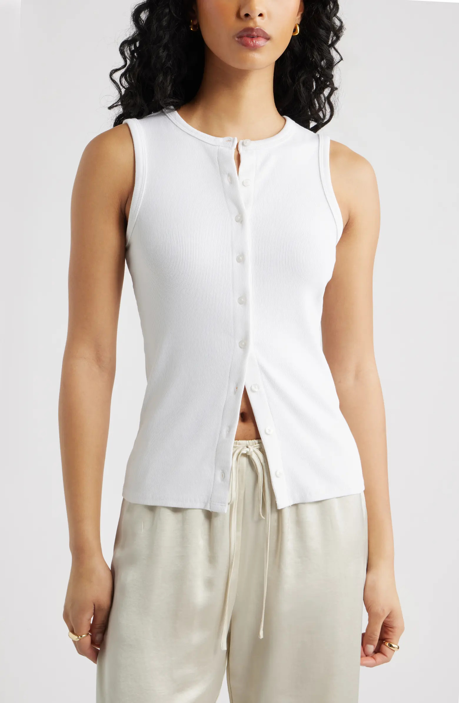 Rib Button-Up Tank | Nordstrom