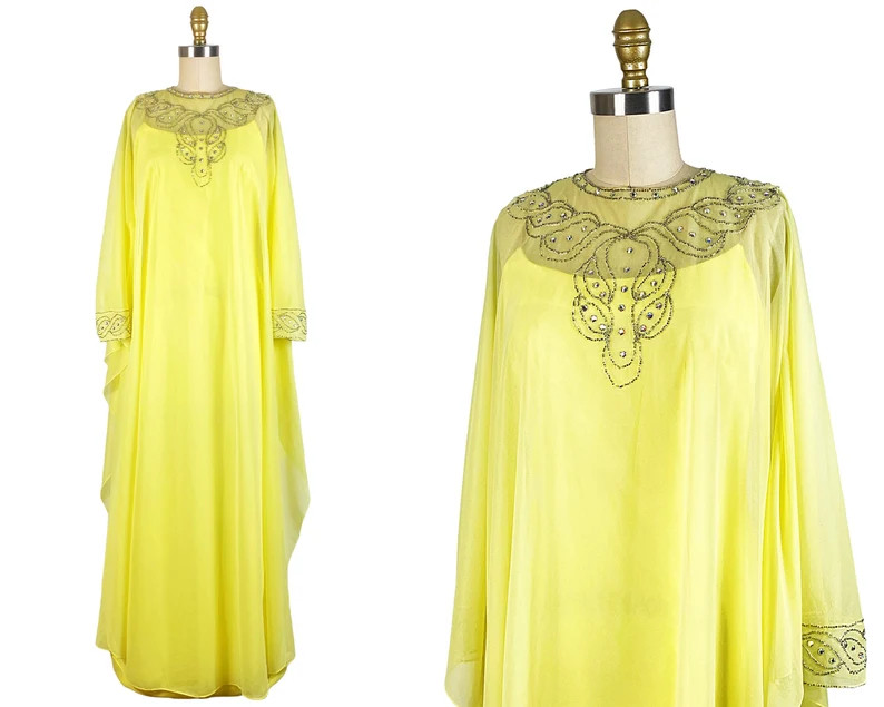 1960s Gown 1960s Chiffon Gown Chiffon Caftan Vintage Caftan Size Medium - Etsy | Etsy (US)