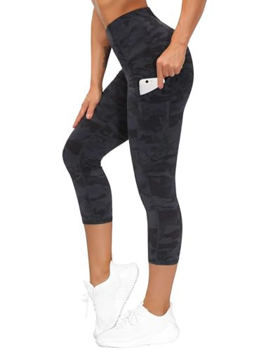 THE GYM PEOPLE Thick High Waist Yoga Pants with Pockets, Tummy Control Workout Running Yoga Leggings for Women (Medium, Z-Capris Camo) | Amazon (US)