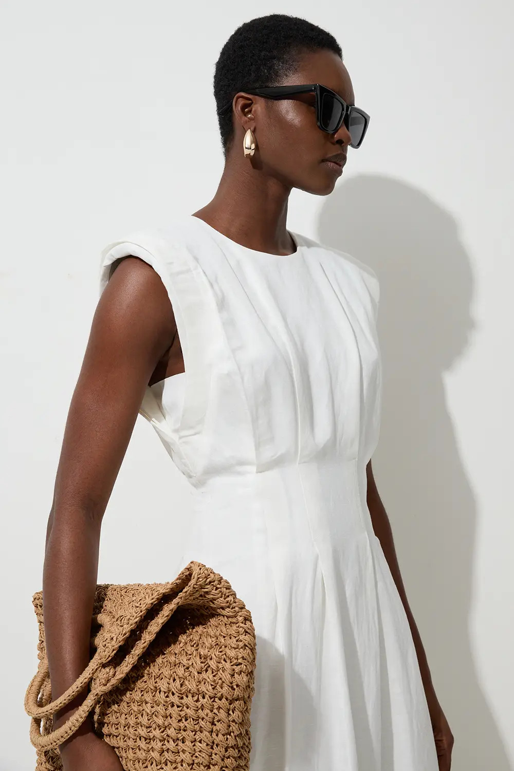 Viscose Linen Woven Pintuck Midi Dress | Karen Millen