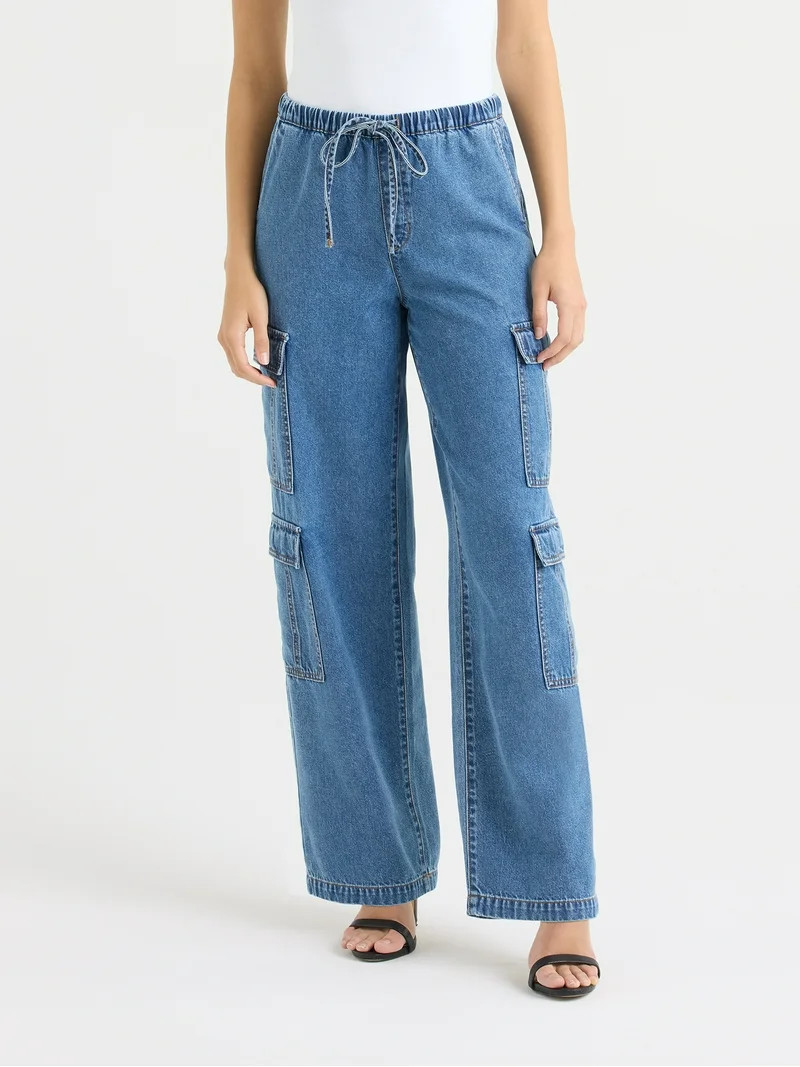 Sofia by Sofia Vergara Women's and Women's Plus Size Diana Mid Rise Relaxed Straight Cargo Jeans,... | Walmart (US)