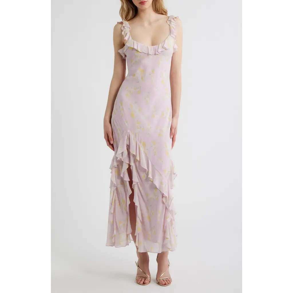 LoveShackFancy Roseline Ruffle Sleeveless Maxi Dress in Wisteria Sun at Nordstrom, Size 4 | Nordstrom