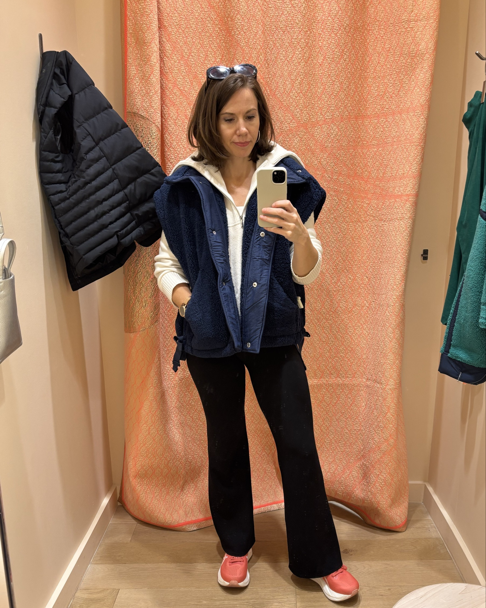 🧥 Outfit Details  
Top: Free People Movement Sherpa Vest (S) | 
Layers Free People Movement Tunic Crew (XS)
Layer: White Half Zip Sweater (S)
Pants: Zella Flare Pant (S) | 
Shoes: ASICS | 

🎯 Fit Notes  
• True to size 
• Matte finish, soft fleece   
• Great for travel / layering  

🛍 Shop Both Retailers  
[Free People] – full color range  
[Nordstrom] – free shipping / returns  some colors already sold out

#LTKActive #LTKTravel #LTKOver40