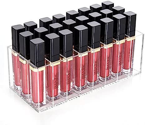 hblife Lip Gloss Holder Organizer, 24 Spaces Clear Acrylic Makeup Lipgloss Display Case | Amazon (US)
