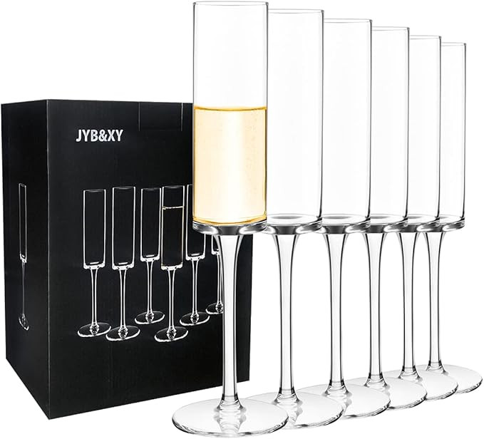 Set of 6 Crystal Champagne Flutes Champagne Glasses Hand Blown Classy Champagne Flutes 100％Lead... | Amazon (US)