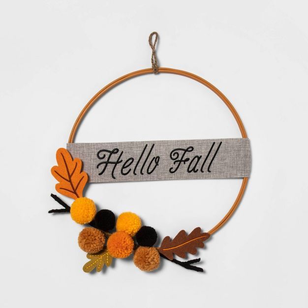 Harvest Pom Pom "Hello Fall" Hoop Wreath - Hyde & EEK! Boutique™ | Target