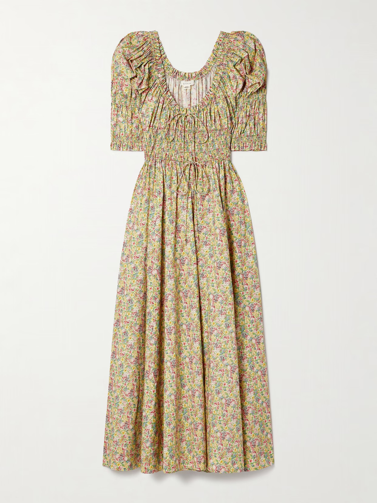 DÔEN - Ischia Shirred Floral-print Cotton-voile Midi Dress - Yellow | NET-A-PORTER (US)