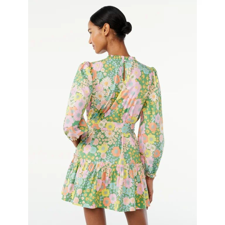 Scoop Women's Mock Neck Tiered Mini Dress | Walmart (US)